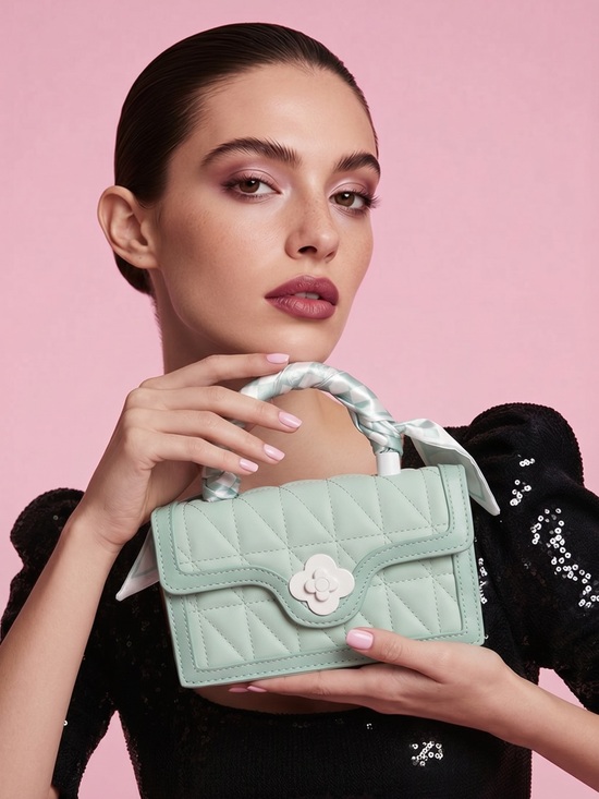 The Unbranded Brand Handbags - Mint Quilted Mini Top-Handle Bag with Floral Clasp